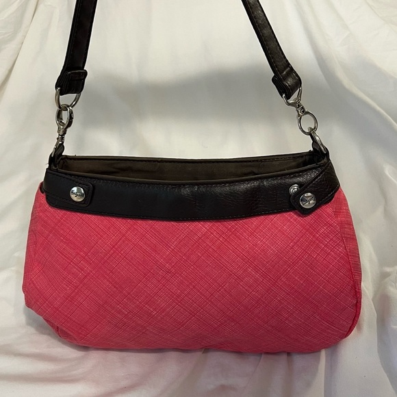 Thirty One Pink Blue White Floral Embroidered Appliqué Skirt Purse Shoulder Bag - Picture 3 of 12